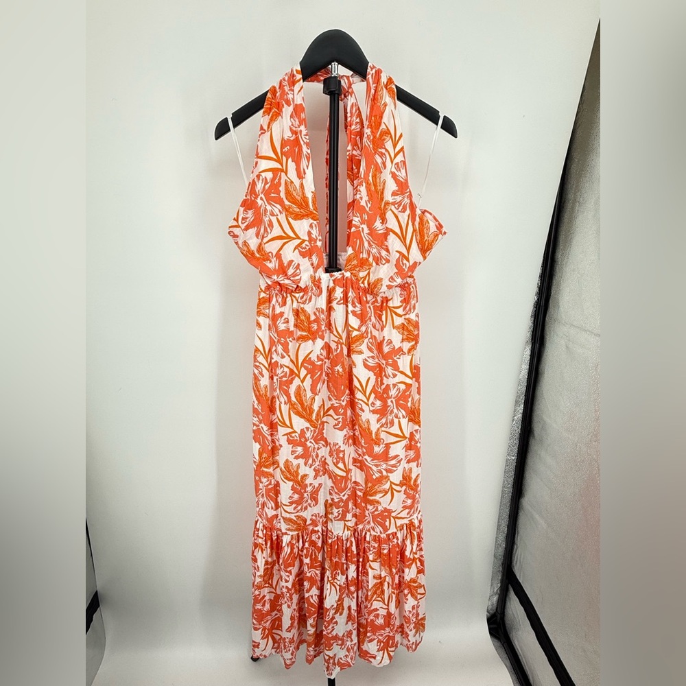 SHEIN Orange & White Floral Halter Maxi Dress